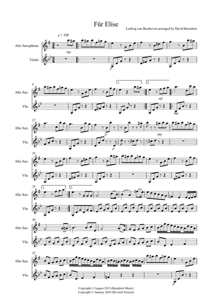 Fur Elise for Alto Saxophone and Violin Duet image number null