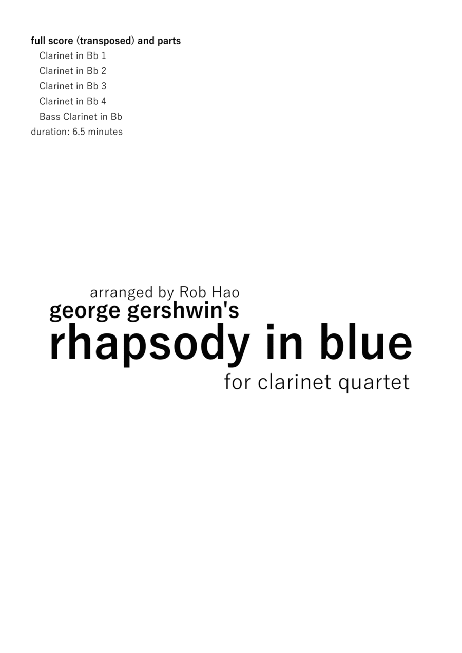 Rhapsody in Blue - Gershwin, for Clarinet Quartet Clarinet Quartet scores gallery preview page 1