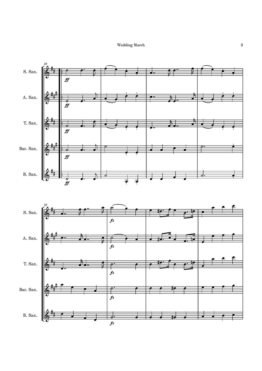 Wedding March Saxophone Quintet scores gallery preview page 3