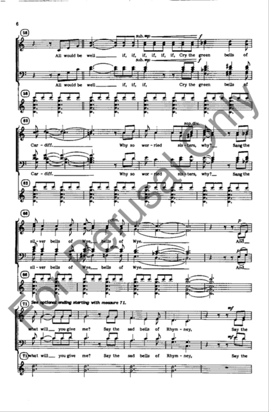 The Bells Of Rhymney 4-Part scores gallery preview page 5