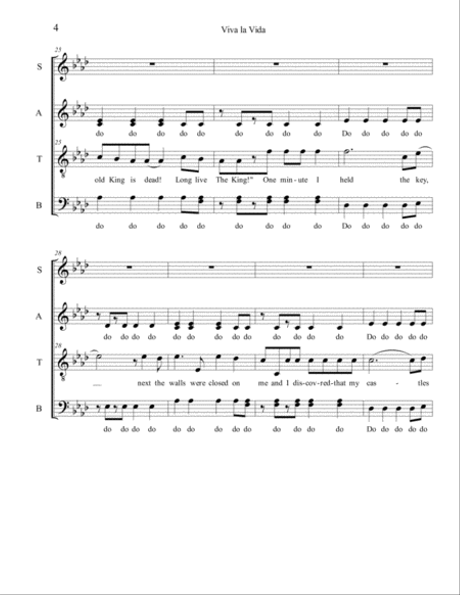 Viva La Vida Viva La Vida 4-Part scores gallery preview page 5