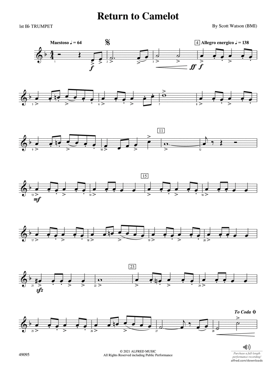 Return to Camelot: 1st B-flat Trumpet Concert Band scores gallery preview page 1