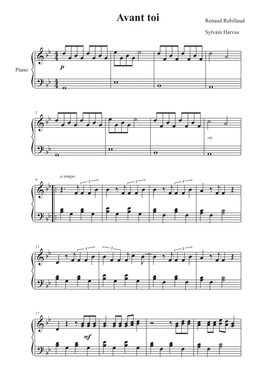 Avant Toi Piano Solo scores gallery preview page 1