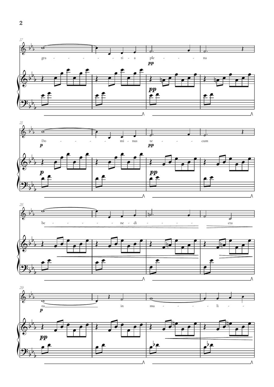 Bach / Gounod Ave Maria in E flat major [Eb] • soprano sheet music with piano accompaniment Soprano Voice scores gallery preview page 2
