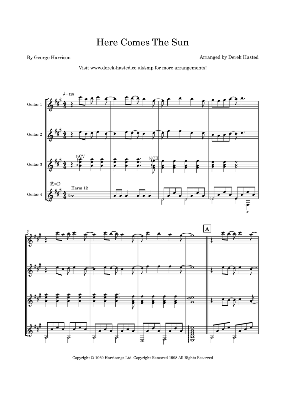 Here Comes The Sun Guitar Ensemble scores gallery preview page 4