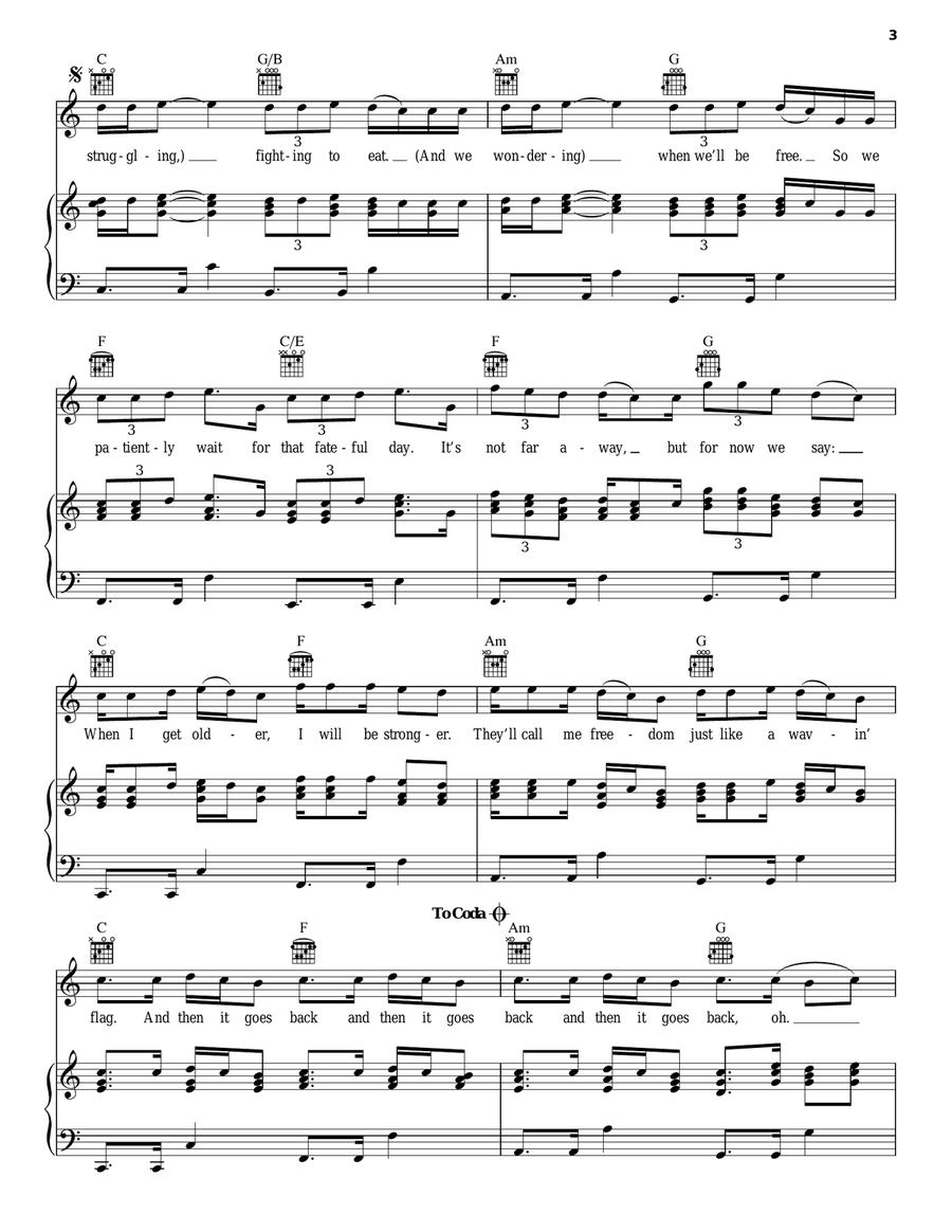 Wavin' Flag (Coca-Cola Celebration Mix) (2010 FIFA World Cup Anthem) Piano, Vocal, Guitar scores gallery preview page 3