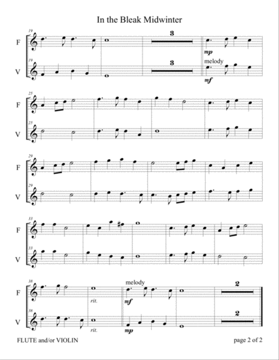 In the Bleak Midwinter (for Flute and/or Violin Duet with Piano accompaniment) Flute scores gallery preview page 3