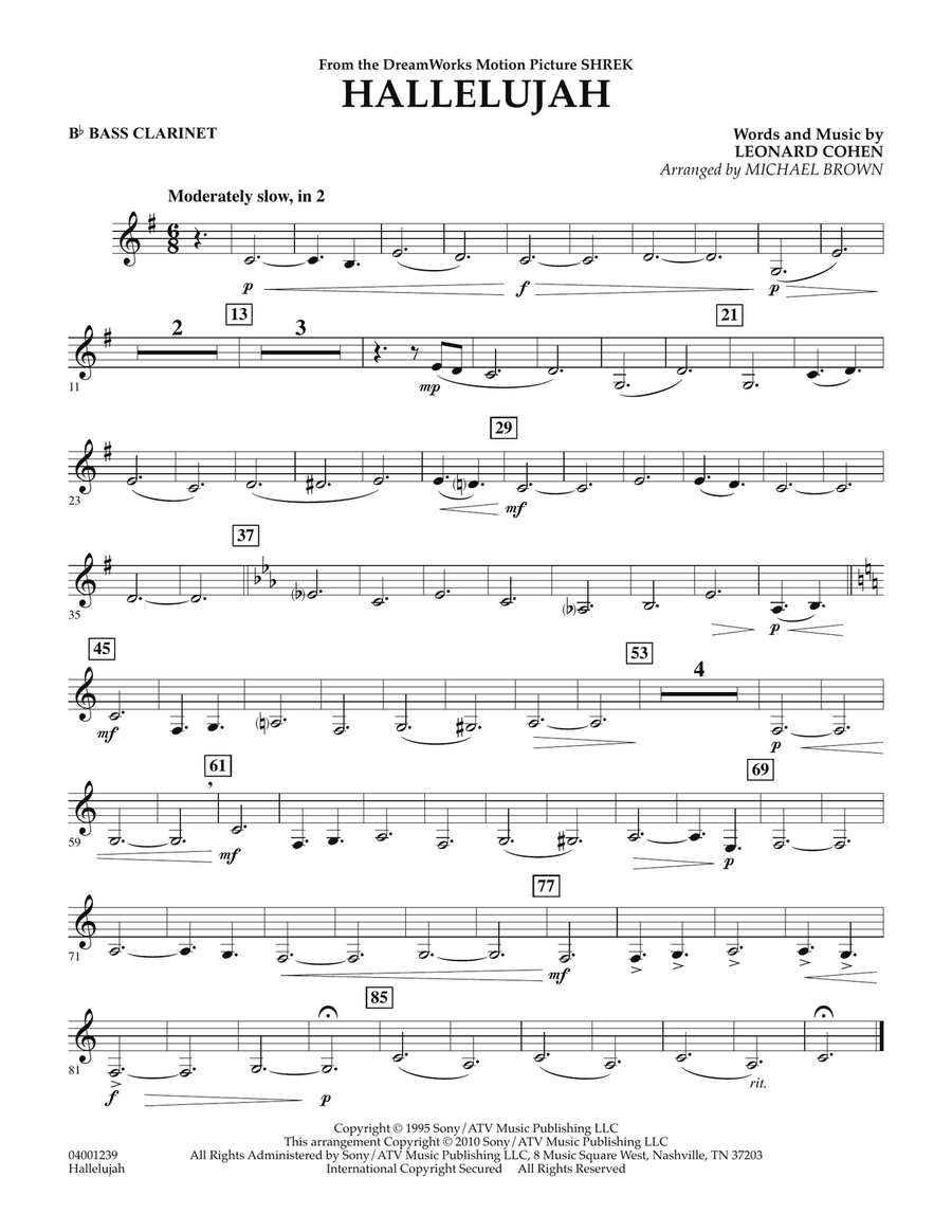Hallelujah - Bb Bass Clarinet Concert Band scores gallery preview page 1