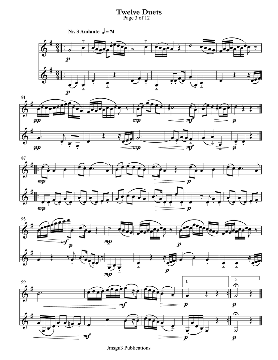 Mozart: Twelve Duets K. 487 for Flute & Violin Flute scores gallery preview page 3