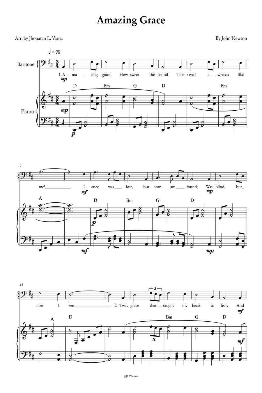 Amazing Grace Piano, Vocal scores gallery preview page 1