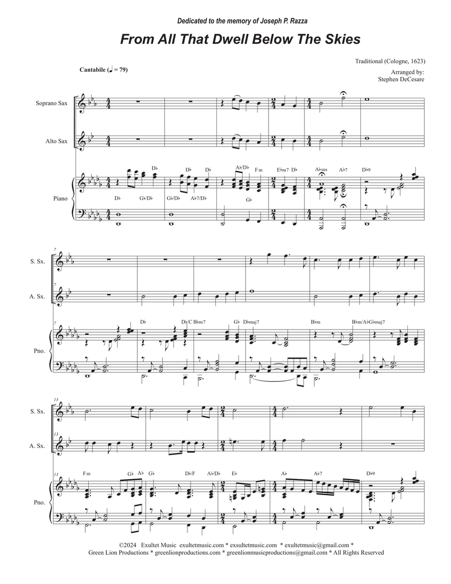 Book cover for From All That Dwell Below The Skies (Duet for Soprano and Alto Saxophone)