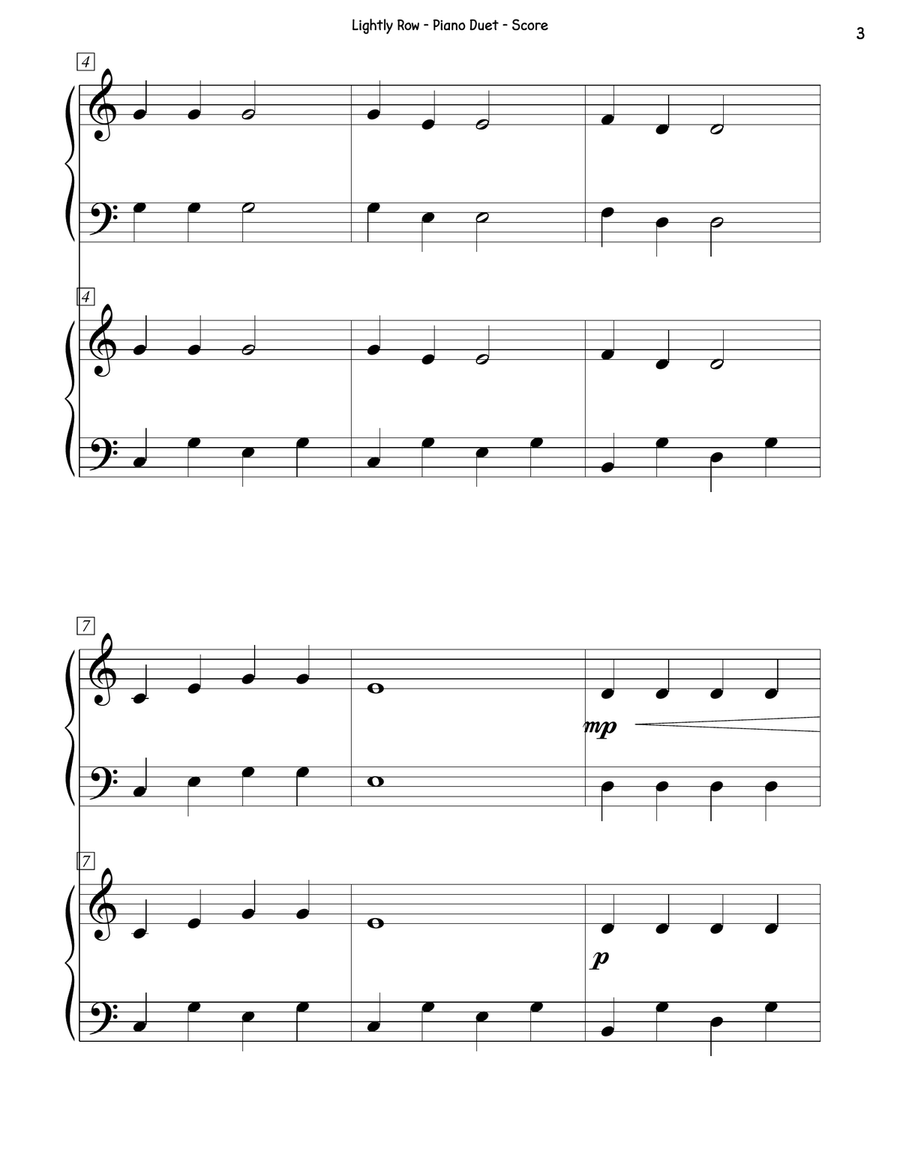 Lightly Row Duet Easy Piano scores gallery preview page 3