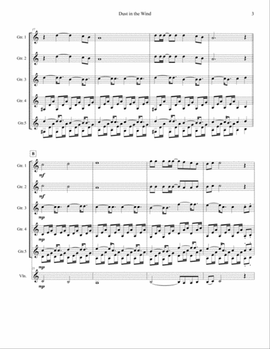 Dust In The Wind Guitar Ensemble scores gallery preview page 4