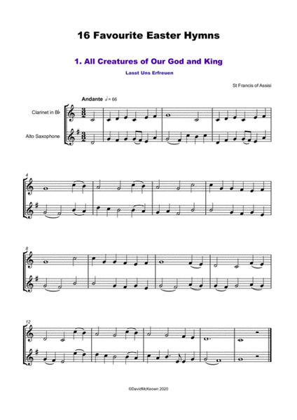 16 Favourite Easter Hymns for Clarinet and Alto Saxophone Duet