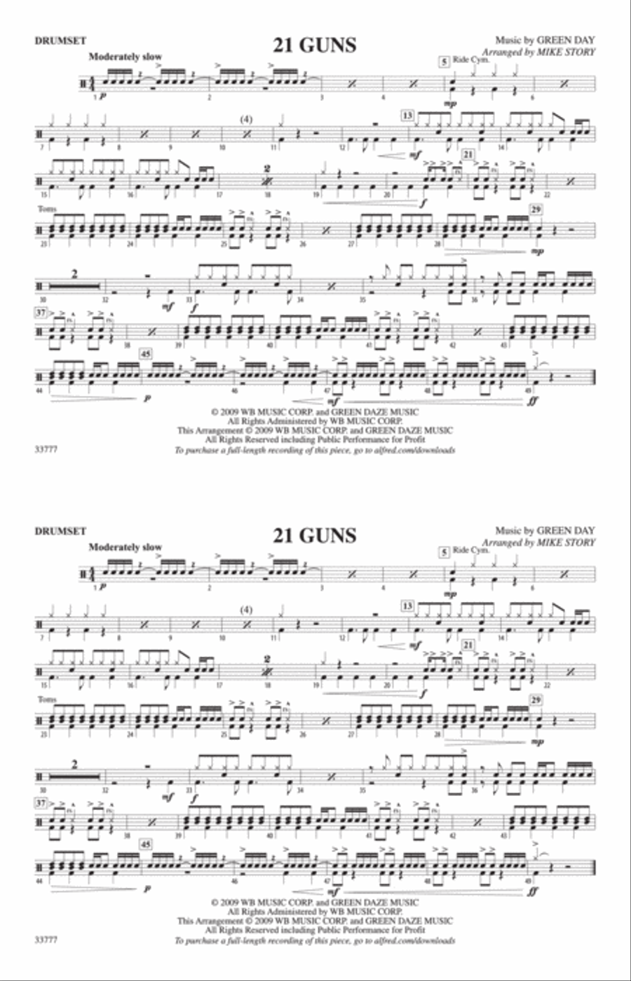 21 Guns: Drumset Marching Band scores gallery preview page 1