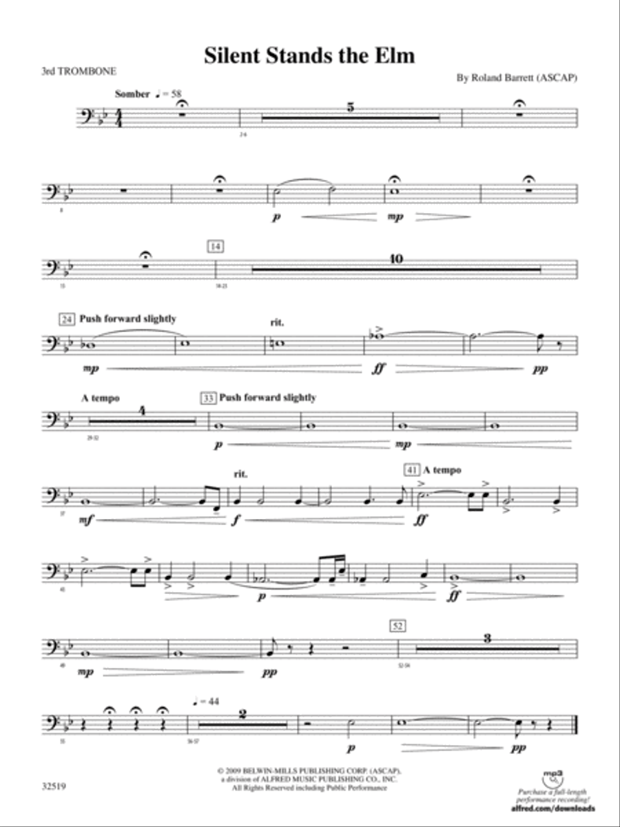 Silent Stands the Elm: 3rd Trombone Concert Band scores gallery preview page 1