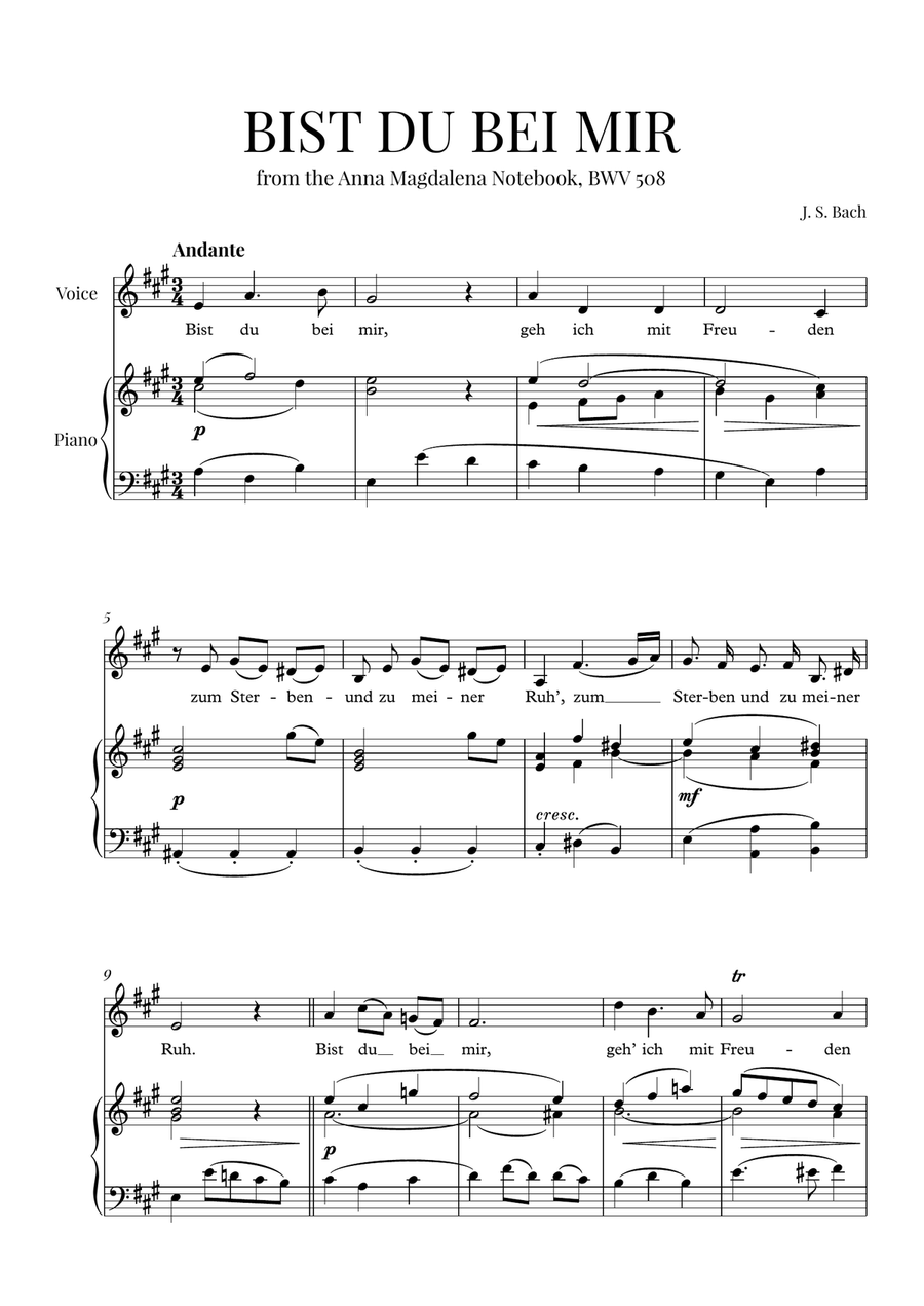 Bist du Bei Mir (A-Major) Small Ensemble scores gallery preview page 1