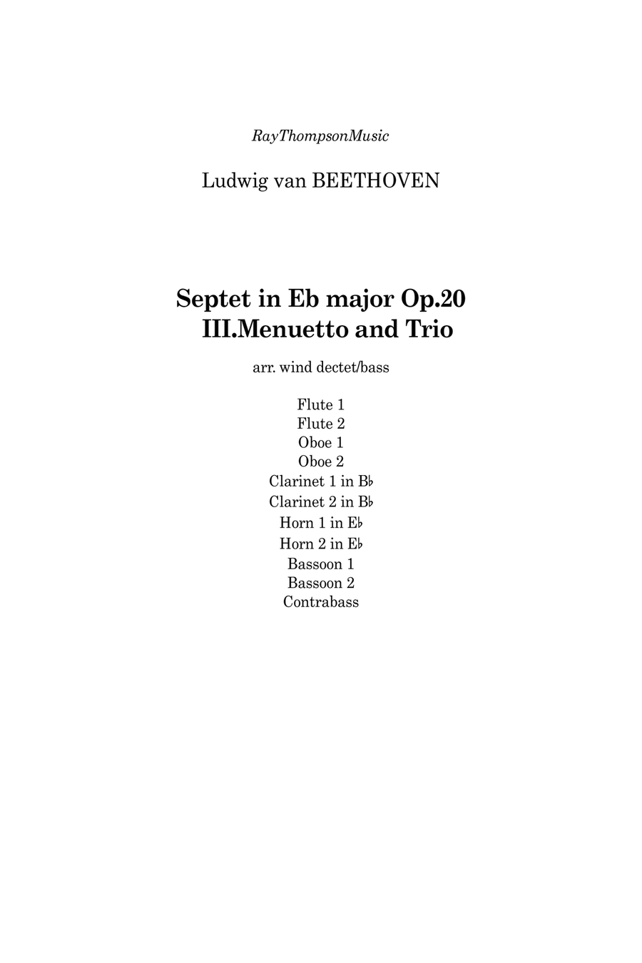 Beethoven: Septet in Eb major Op.20 Mvt.III Menuetto and Trio - wind dectet/bass Large Ensemble scores gallery preview page 1