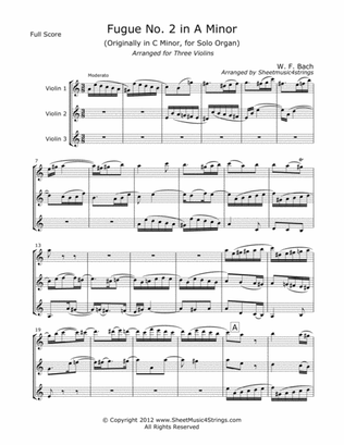 Book cover for Bach, W.F. - Fugue No.2 for Three Violins