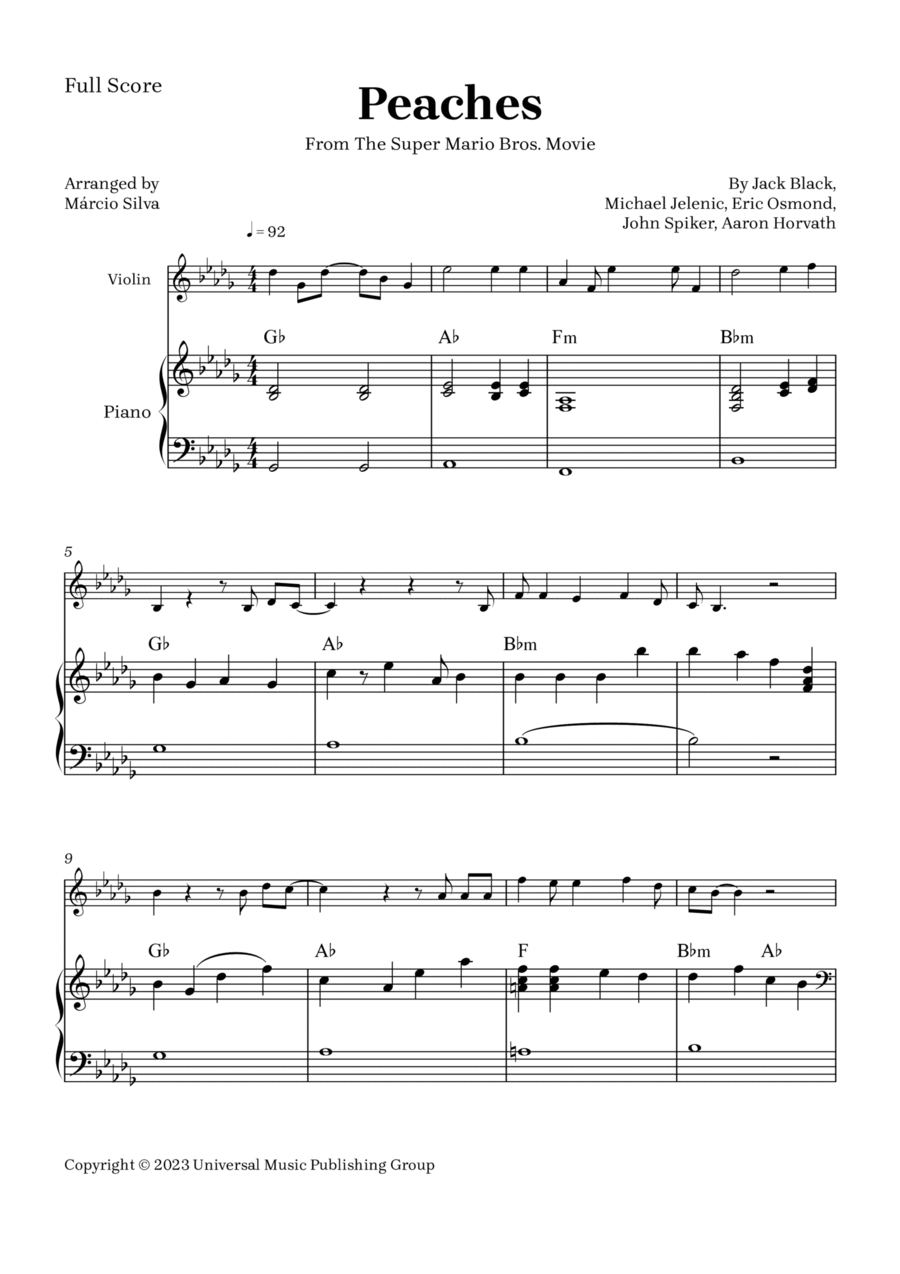 Peaches Violin Solo scores gallery preview page 1
