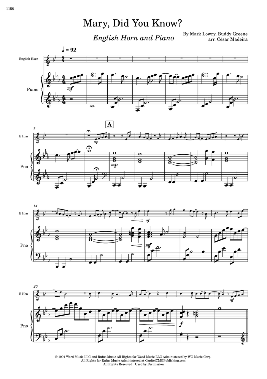 Mary, Did You Know? English Horn scores gallery preview page 2