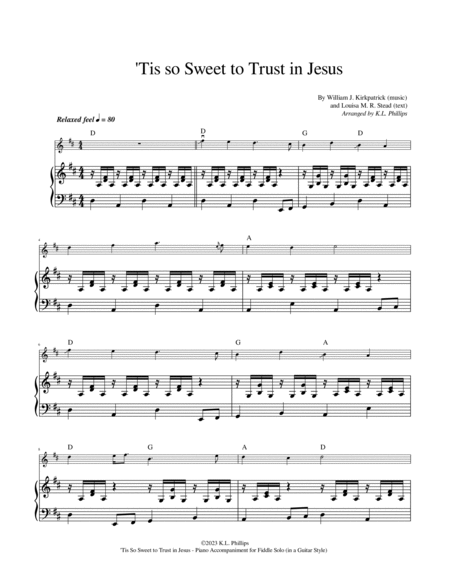 'Tis So Sweet to Trust in Jesus - Fiddle Solo with Piano Accompaniment in a Guitar Style image number null