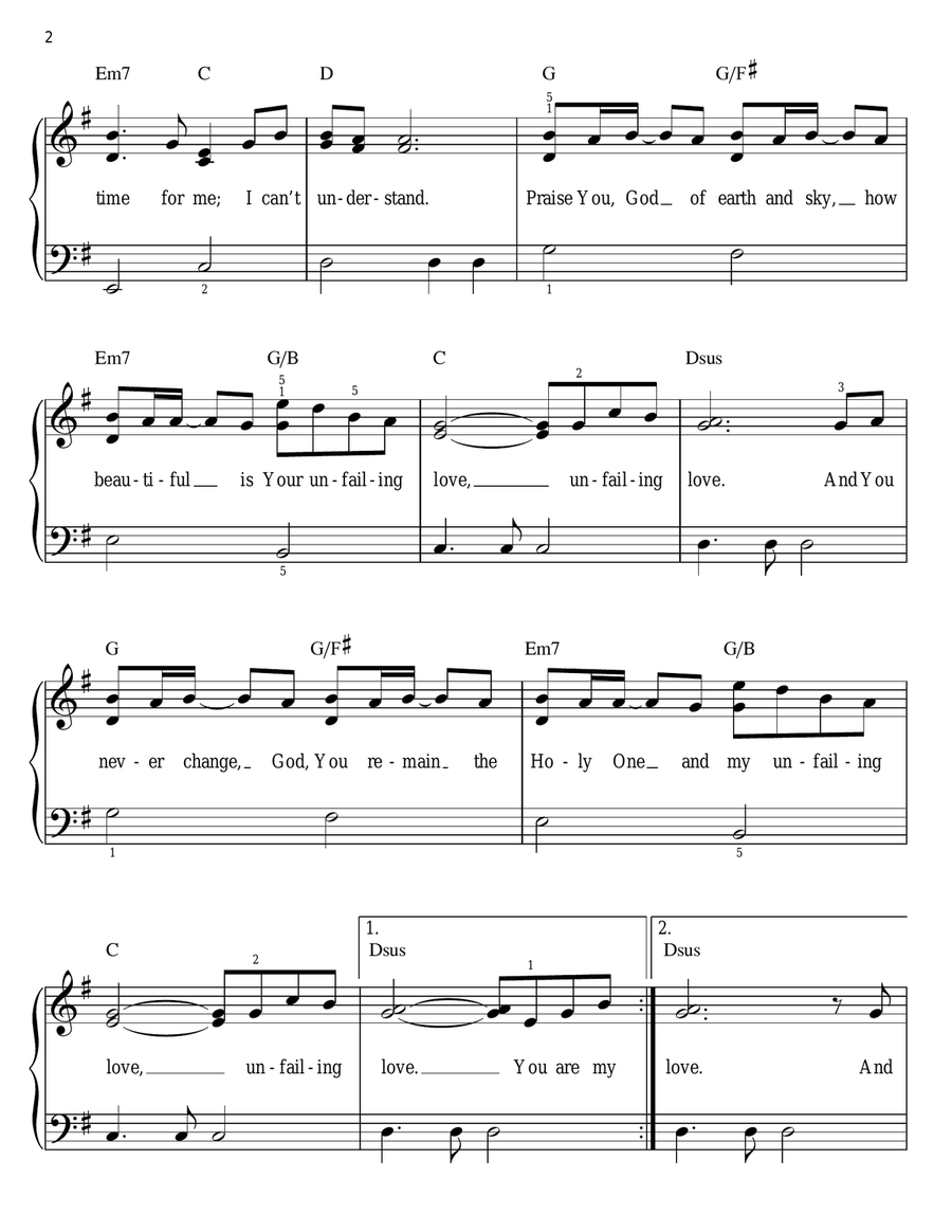 Unfailing Love Unfailing Love Easy Piano scores gallery preview page 2