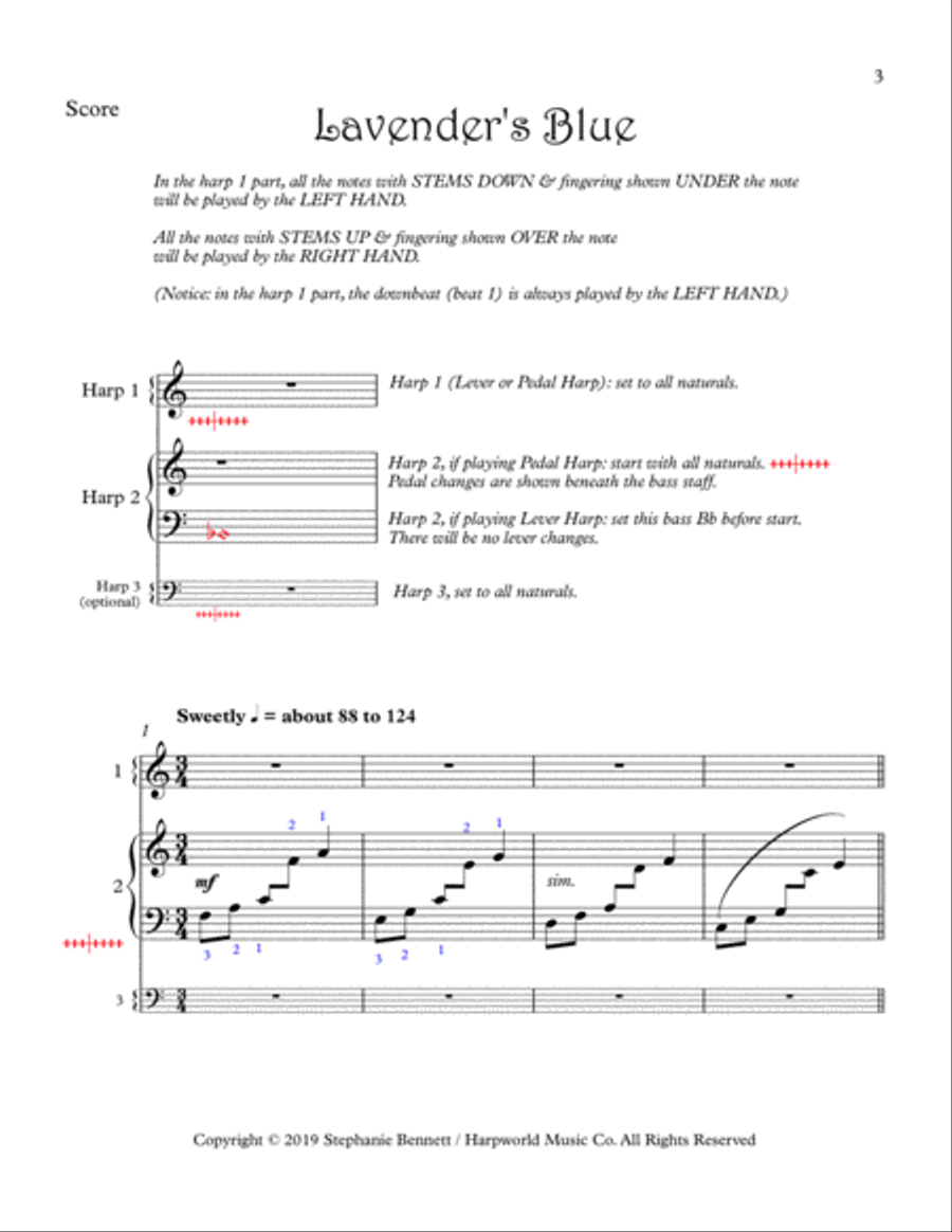 Lavender's Blue Harp Solo, Duet or Trio Small Ensemble scores gallery preview page 3
