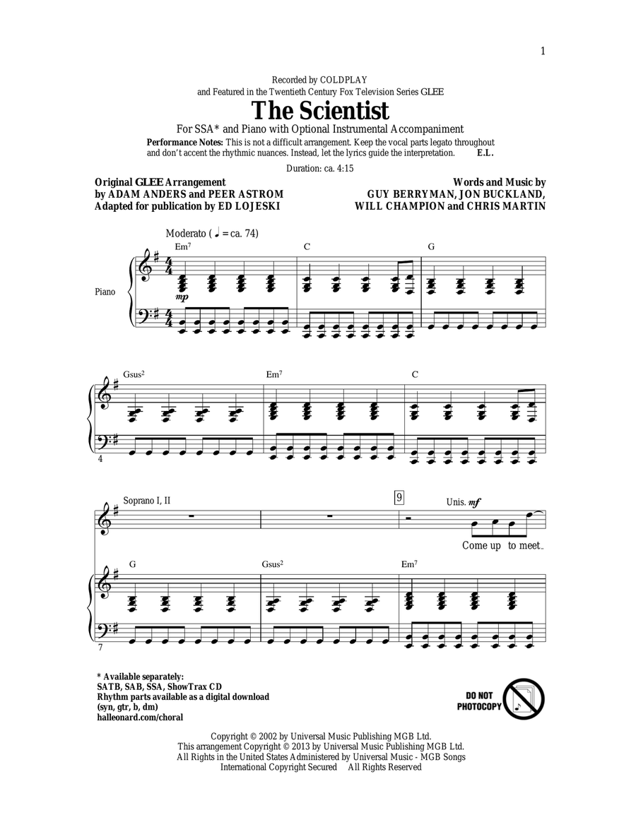 The Scientist (arr. Ed Lojeski) SSA scores gallery preview page 1