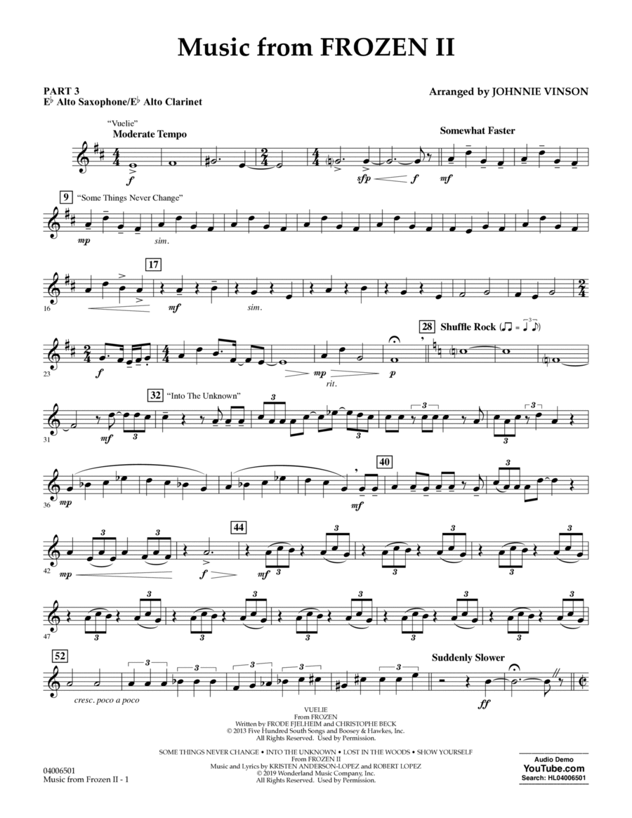 Music from Disney's Frozen 2 (arr. Johnnie Vinson) - Pt.3 - Eb Alto Sax/Alto Clar.