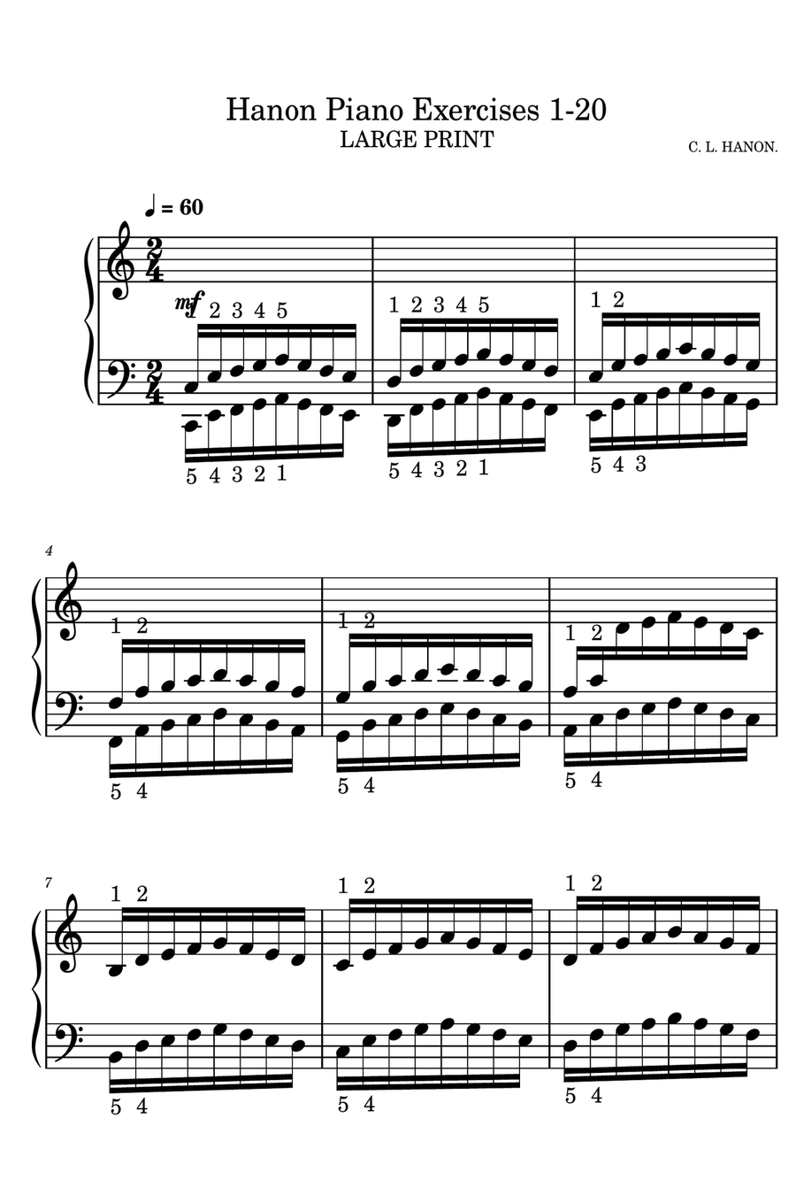 Hanon Piano Exercises 1-20 LARGE PRINT Piano Method scores gallery preview page 1