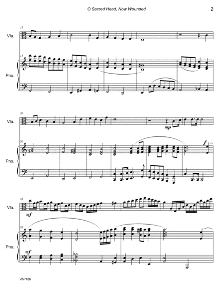 O SACRED HEAD NOW WOUNDED - VIOLA Solo with Piano Accompaniment Piano scores gallery preview page 2