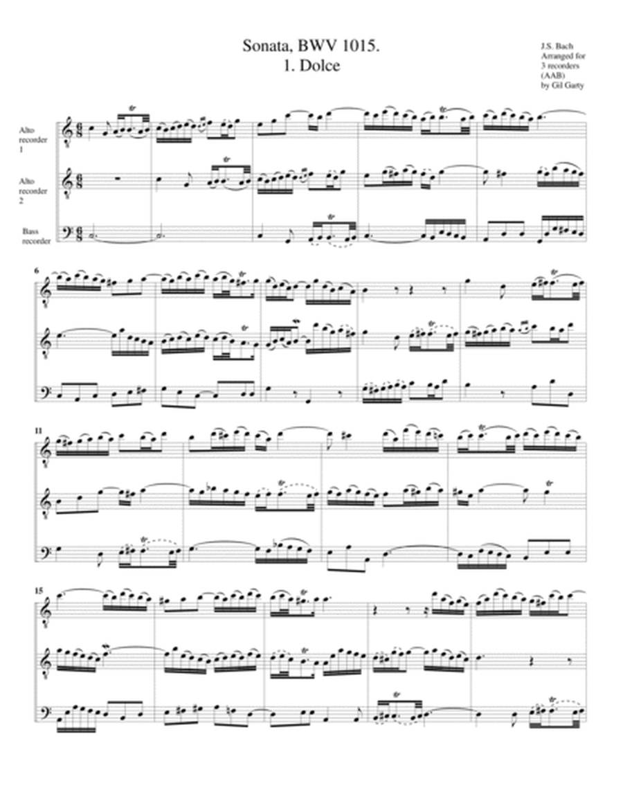 Sonata, BWV 1015 (arranged for 3 recorders (AAB))