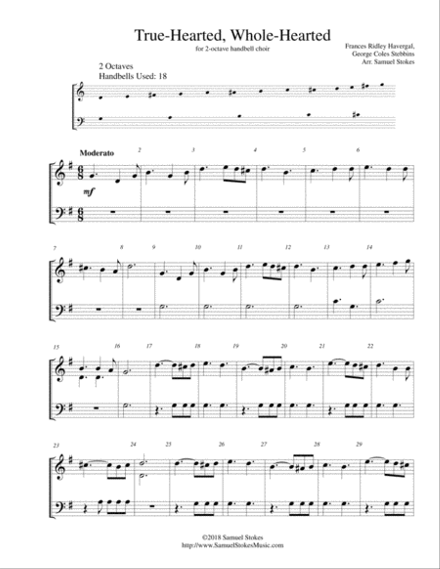 True-Hearted, Whole-Hearted - for 2-octave handbell choir 2-Octaves scores gallery preview page 1