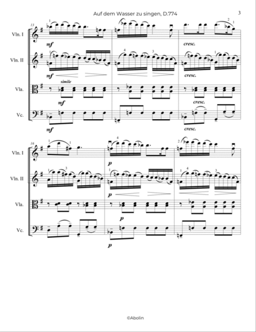Schubert: Auf dem Wasser zu singen, D.774 - String Quartet String Quartet scores gallery preview page 4