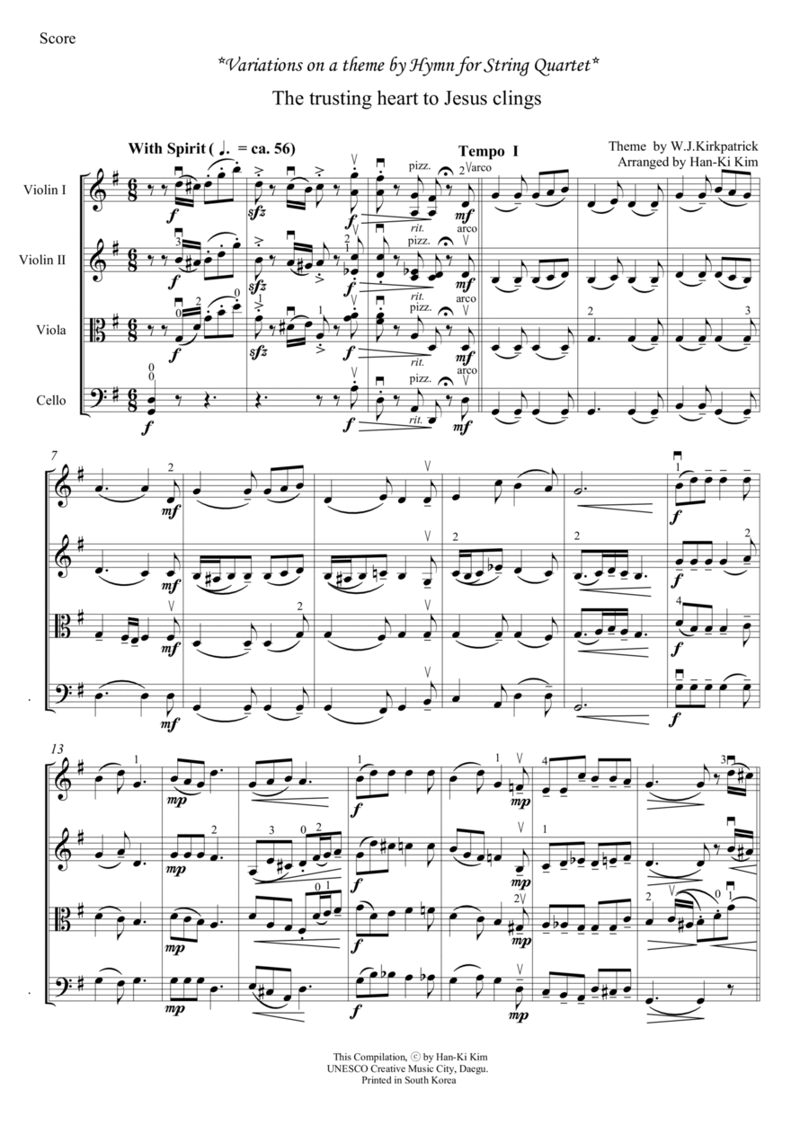 The trusting heart to Jesus clings (For String Quartet) String Quartet scores gallery preview page 1