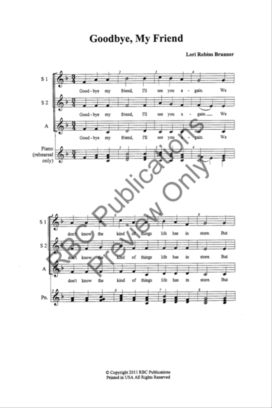 Goodbye, My Friend (SSA) Goodbye, My Friend (SSA) SSA scores gallery preview page 3