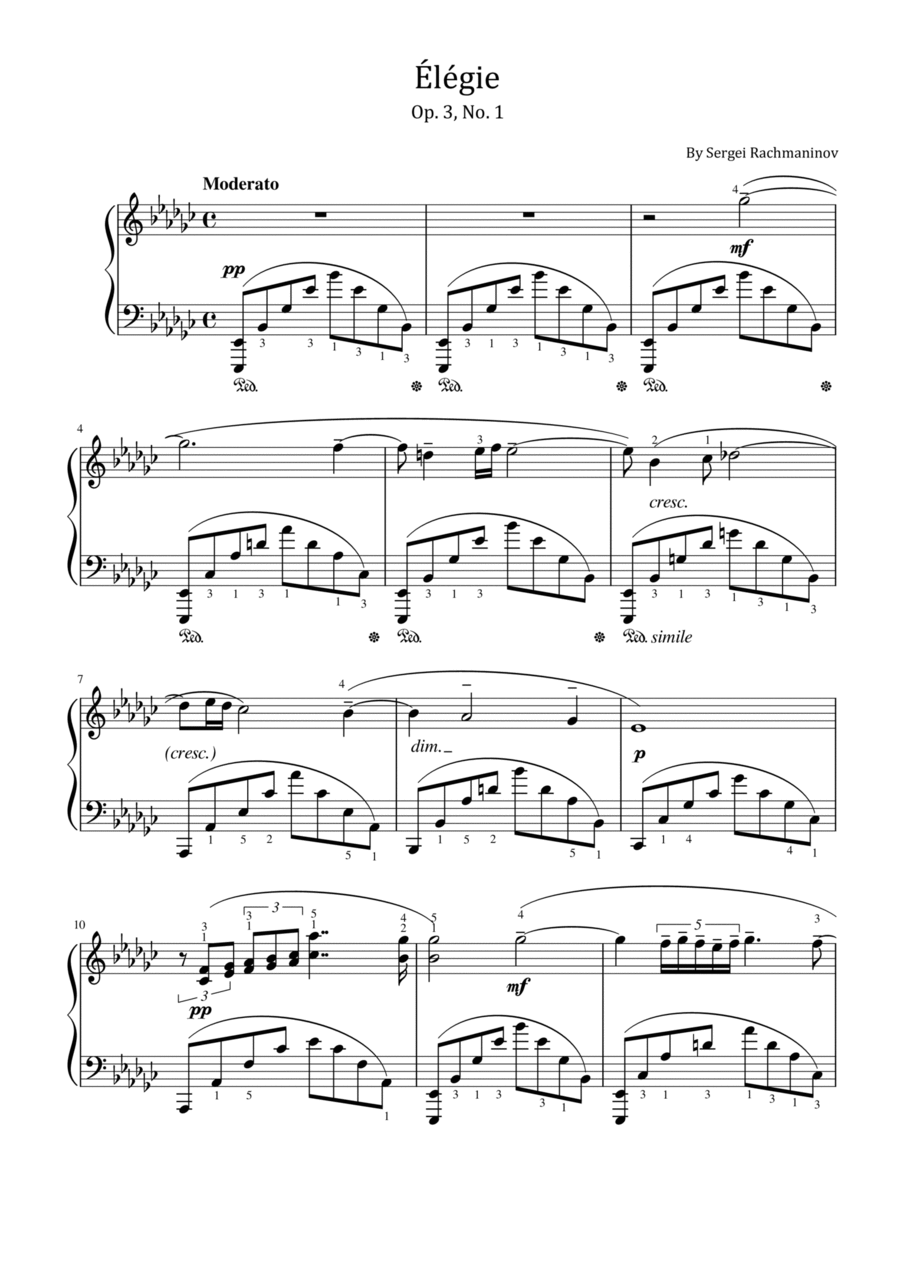 Rachmaninoff - Élégie - Op.3 No. 1 Original - For Piano Solo Piano Solo scores gallery preview page 1