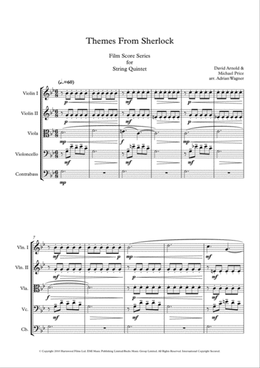 Themes From Sherlock (main Theme/watson's Theme) String Quintet scores gallery preview page 3