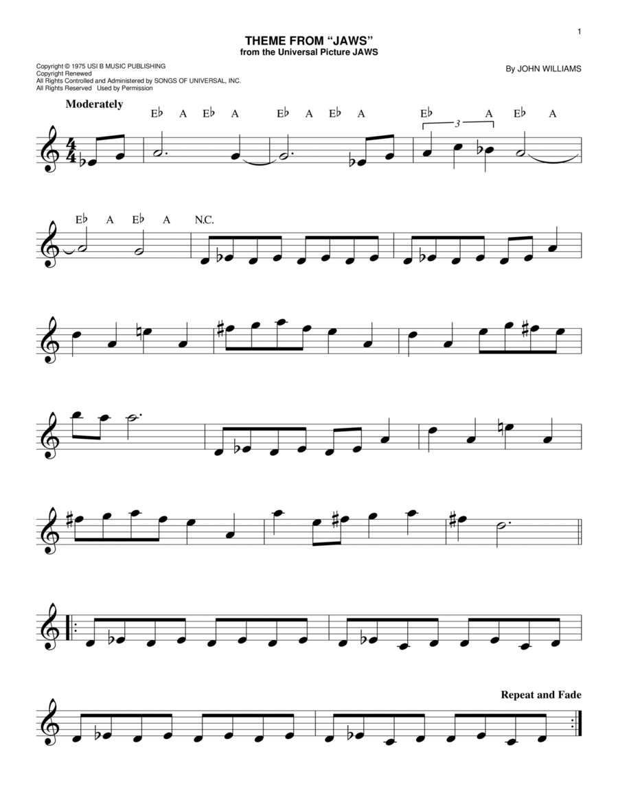 Theme from Jaws Piano scores gallery preview page 1