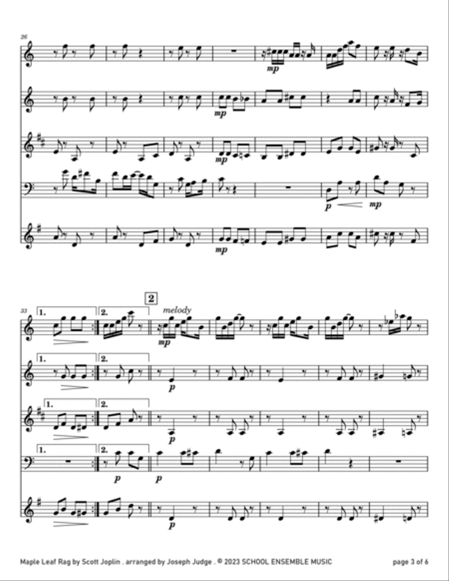 Maple Leaf Rag by Scott Joplin for Woodwind Quartet in Schools Woodwind Quartet scores gallery preview page 3