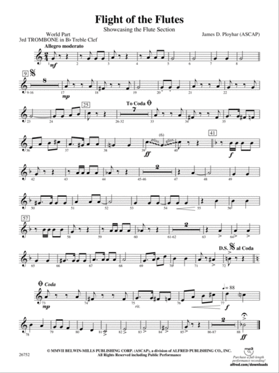 Flight of the Flutes (Showcasing the Flute Section): (World Part) 3rd B-flat Trombone T.C. Concert Band scores gallery preview page 1