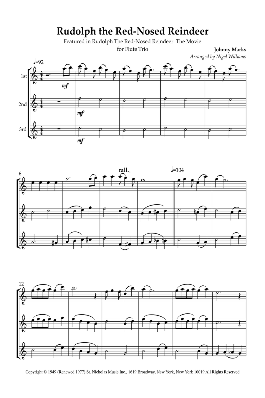 Rudolph The Red-Nosed Reindeer Flute Trio scores gallery preview page 1