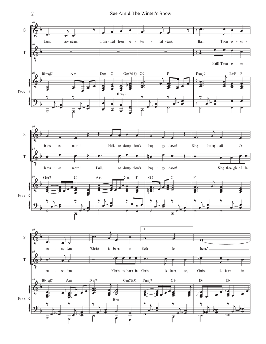 See Amid The Winter's Snow (2-part choir - (Soprano and Tenor) 2-Part scores gallery preview page 2