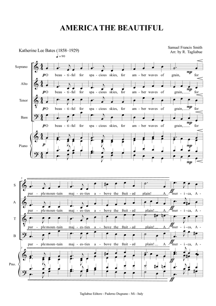 AMERICA THE BEAUTIFUL. for SATB Choir and Piano image number null