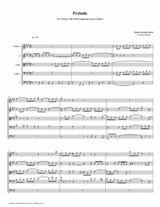 Prelude 19 from Well-Tempered Clavier, Book 2 (String Quintet)