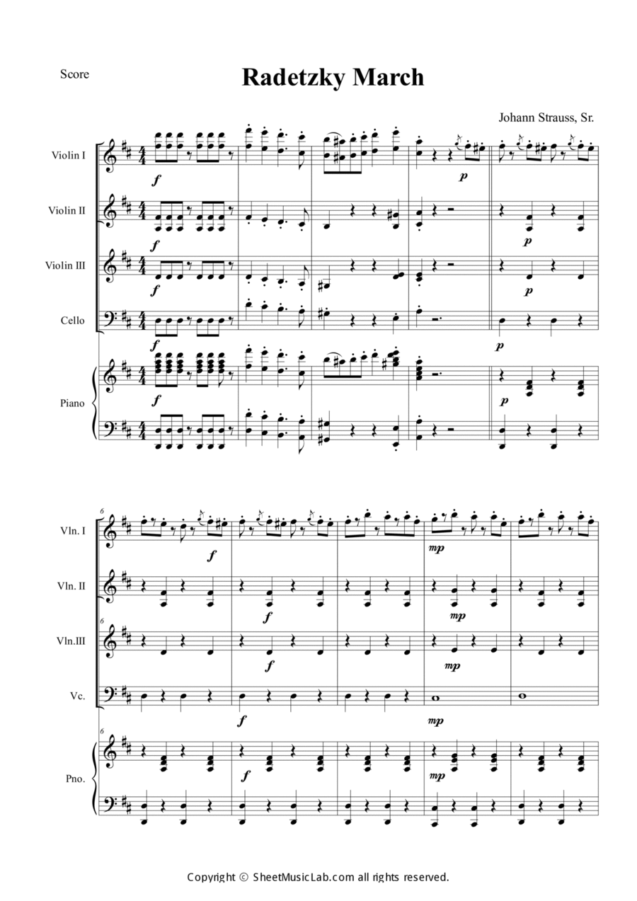 Radetzky Marsch Piano Quintet scores gallery preview page 1