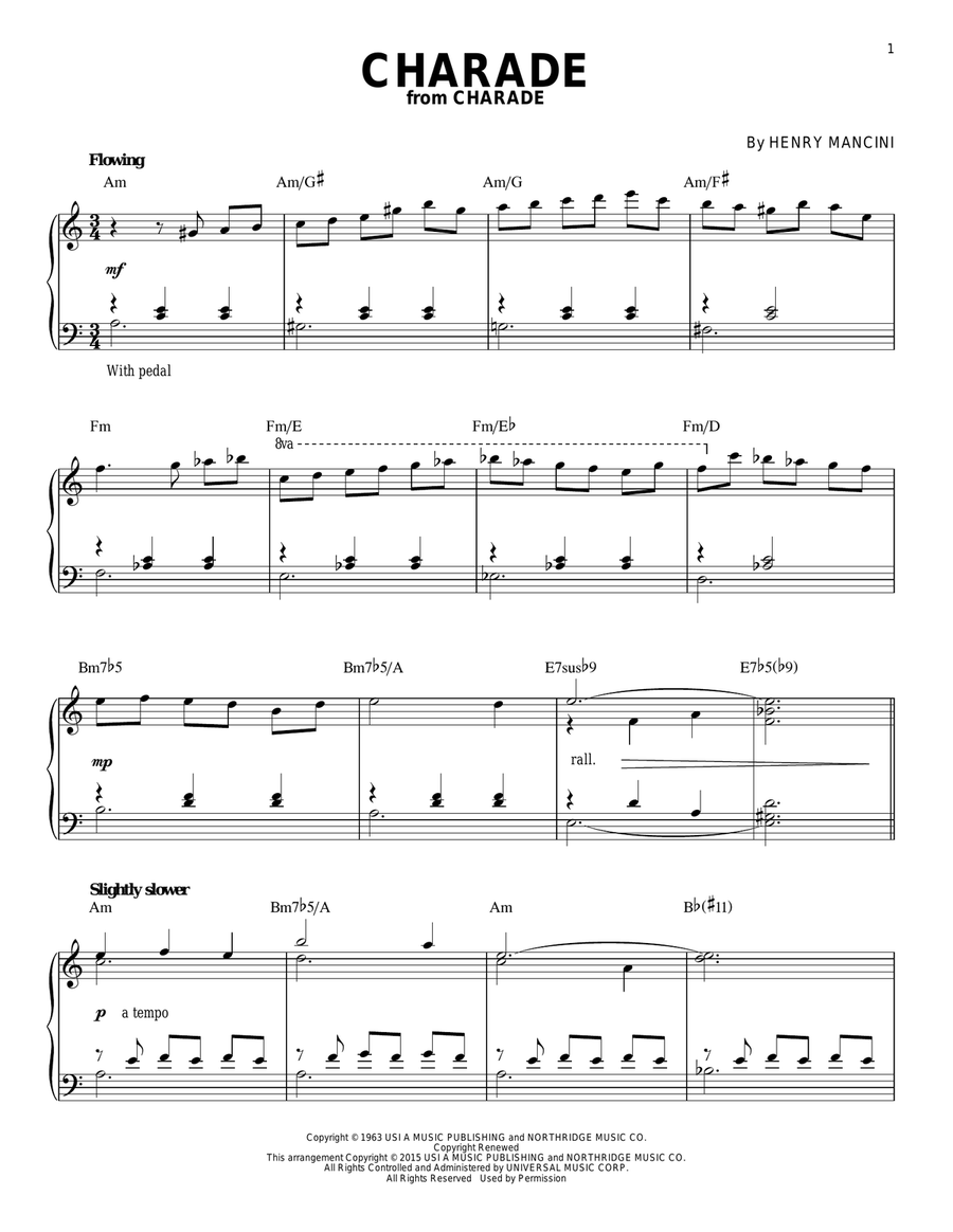 Charade [Jazz version] (arr. Brent Edstrom) Piano Solo scores gallery preview page 1