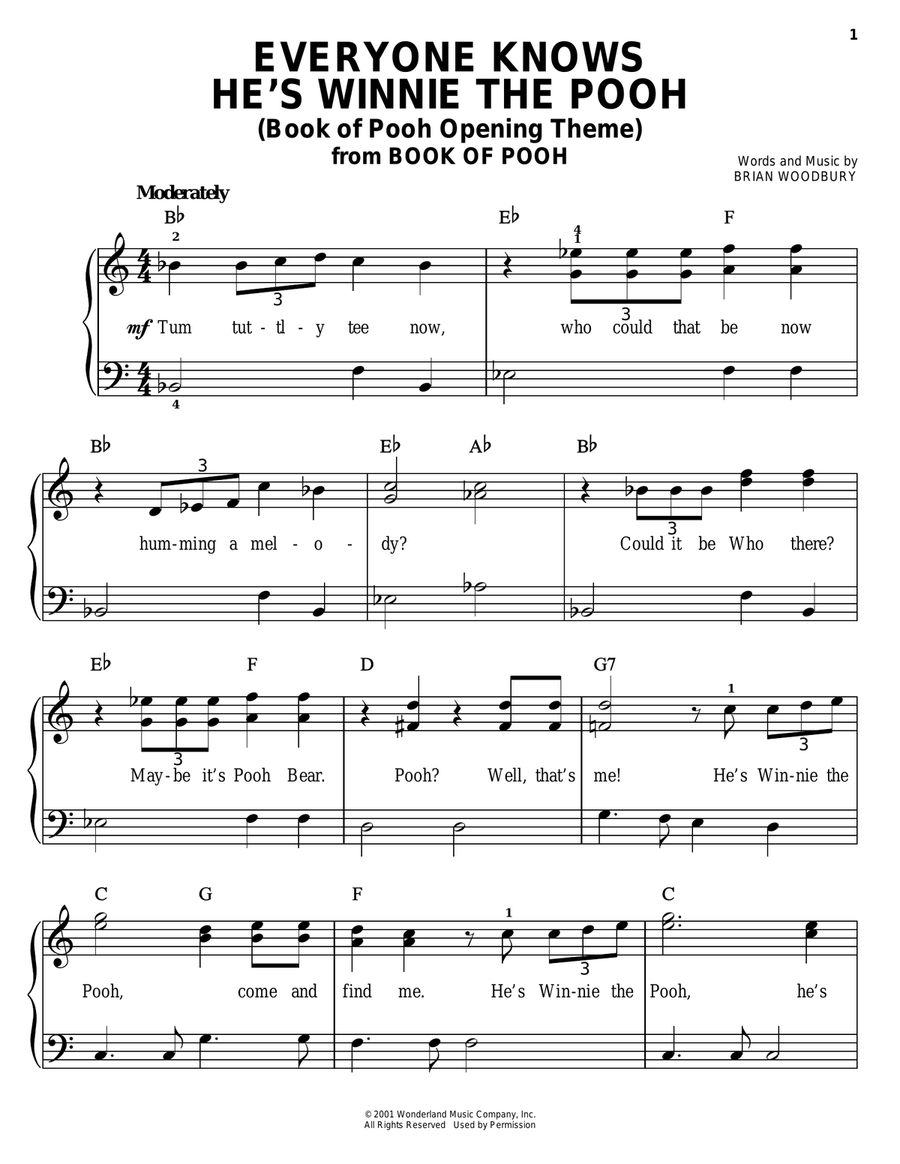 Everyone Knows He's Winnie The Pooh (Book Of Pooh Opening Theme) Easy Piano scores gallery preview page 1