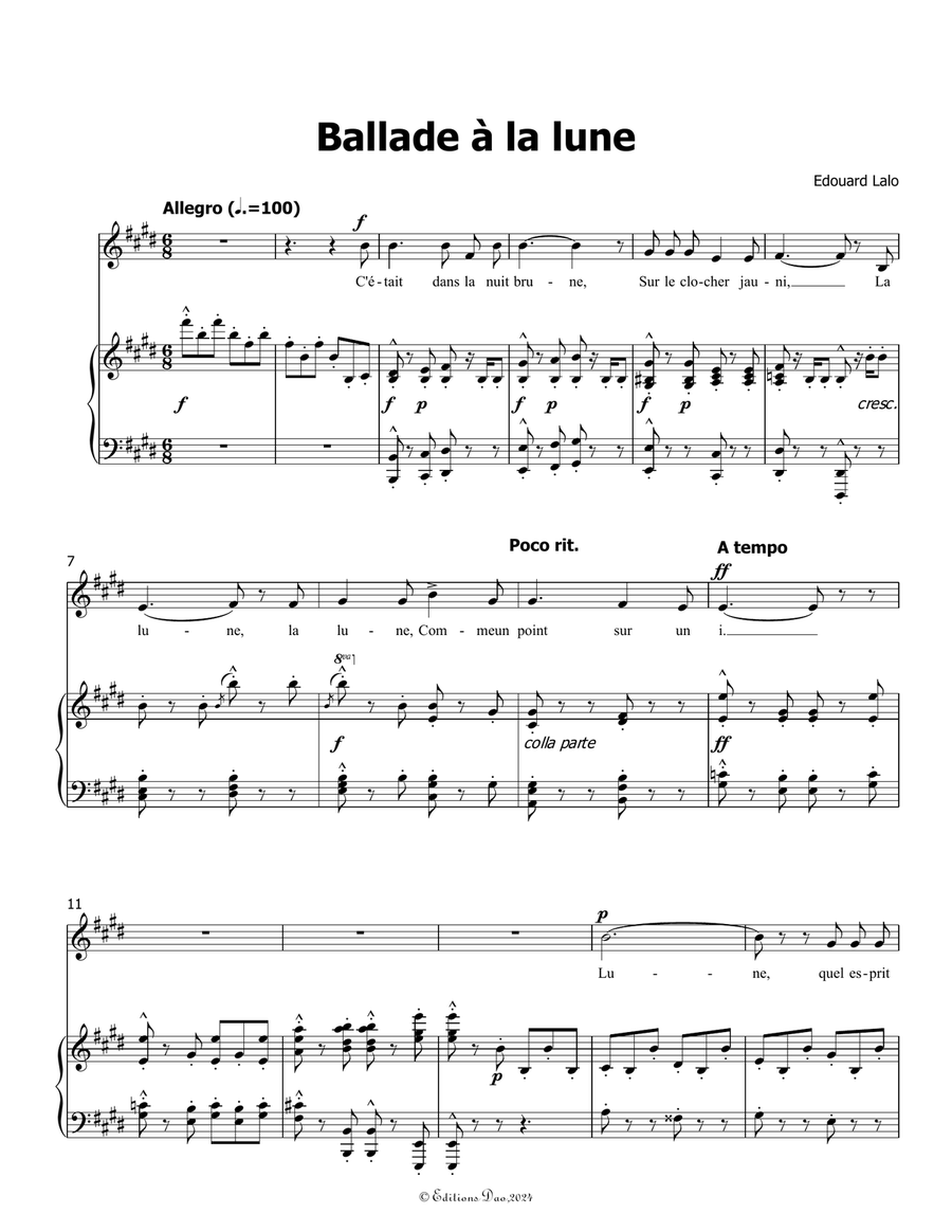 Ballade à la lune, by Edouard Lalo, in E Major Piano, Vocal scores gallery preview page 3